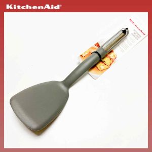 Kitchen Aid Short Turner Heat Resistant Silicone Spatula Safe for Nonstick Cookware (Grey)