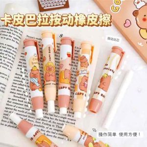 Readystock现货🇲🇾 1支卡皮巴拉按动橡皮擦丝滑擦字中小学生卡通幼儿园儿童专用可爱橡皮 (款式随机)1pc capybara press style eraser pen(design randomly)