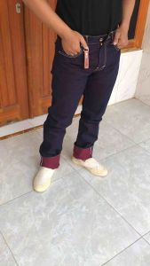 RED DENM - Celana selvedge accent slim fit weft merah 15.5oz