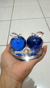 Pajangan Ornament Hiasan Double Apple Crystal Daimond Premium Biru