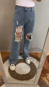 Highwaist Baggy Ripped Jeans Snowblack Vio by Alzera