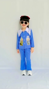 Pakaian Anak Perempuan Setelan Celana & Baju Gambar Labubu Usia 2-8 Tahun