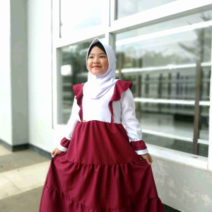 BAJU GAMIS MUSLIM ANAK PEREMPUAN SD SUSUN KOMBINASI PUTIH 3-10 TAHUN / DRESS MUSLIM HIJAB CANTIK