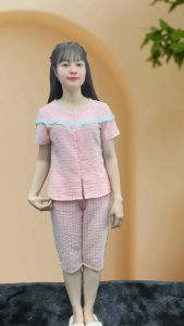 Bunnysky-Đồ bộ mặc nhà nữ bộ lửng hè mềm mát đồ bộ thiết kế viền ren nhẹ nhàng