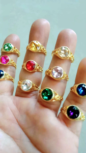 แหวนทองเหลืองลายฉลุหัวพลอยกลม