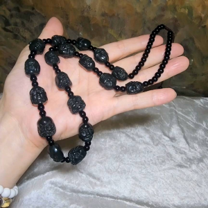 Natural Nephrite deep green 18 Arhats necklace (with certificate) [Natual Crystal] 和田玉深青玉十八罗汉項链(带证书)