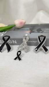 เข็มกลัดโบว์ไว้อาลัย ไว้ทุกข์ เข็มกลัดติดเสื้อไว้อาลัย เข้มกลัดเสื้อ ดีไซน์หรูหรา ประดับด้วยคริสตัล