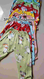 3PCS Kids Cartoon Terno Set — Spaghetti Strap Top + Long Pants — Cute Character Sleepwear / Pambahay