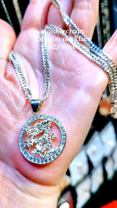 Silver 925 mens doublechain necklace with dragon stone pendant