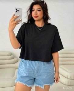 PLUS SIZE ROUND NECK CROP TOP - PLUS SIZE BASIC TOP
