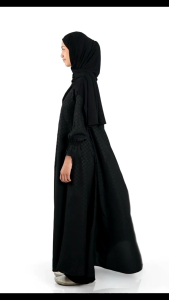 ABAYA HITAM MUSLIMAH BERMOTIF DEWASA TANGAN KARET BAWAHAN MAYUNG