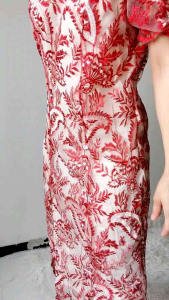0962 CNY Xiaofang Embroidered Mesh Cheongsam Dress Elegan Gaun Imlek