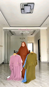 abaya set hijab - ABAYA SET HIJAB NECA - RINCKLE AIRFLOW PREMIUM | kaftan lebaran polos simpel mewah elegan modis jumbo busui tangan kancing abaya lebaran bahan adem lembut nyaman jahitan rapih kokoh
