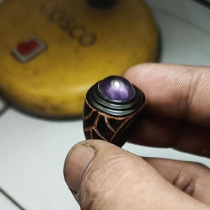 Ring Tanduk Kerbau Kecubung ametish kalimantan Ring tanduk ukir 13x10x6mm
