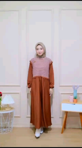 MIDI DRESS POLO LINEN PREMIUM KOMBINASI SALUR