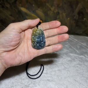 Premium Type A Yellow Jadeite blue green Ruyi Qilin Jade pendant (with certificate)