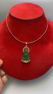 สร้อยคอช็อคเกอร์ 2 กษัตริย์ พร้อมจี้ หินหยกเจ้าแม่กวนอิมประดับด้วยเพชรสวิส ช่วยเสริมสิริมงคล