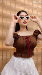 เสื้อเเขนตุ๊กตา เเต่งโบว์ตรงกลาง งานสวยน่ารักดูดี ชายเเต่งเพิ่มความเก๊ คุณหนูสุดๆจ้า