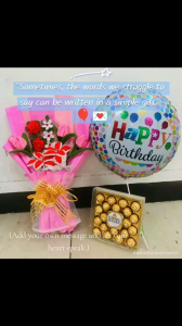 Handmade Fuzzy Wire Flower Bouquet with 24pcs Ferrero Chocolates & Customizable Balloon Gift Set
