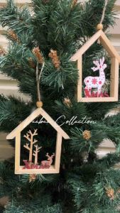 Gantungan Rumah Kayu Rusa 406 407/ hiasan natal rustic /pajangan natal/mainan