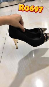 Giày nữ cao gót phối màu gót nhọn cao 9p 2 màu đen ghi ro697