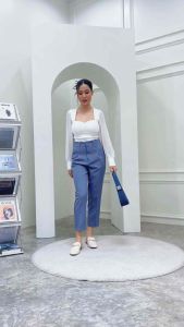 S-2XL กางเกง 8 ส่วนตะขอหน้า ทรงกระบอกเล็ก Marine Pants