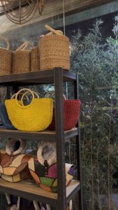 Native Buntal Tote Hand Bag Leather Handle