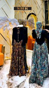 READY!! MAXI DRES SET HIJAB RAJUT MIX CERUTY FLOWER LD 108-110 SHR 100%