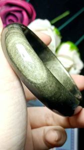 (Certificate) Grade 7A Golden Sheen Obsidian Crystal Stone bangle 60mm+- (附证书）7A双猫眼招财金曜石手镯 60mm+-