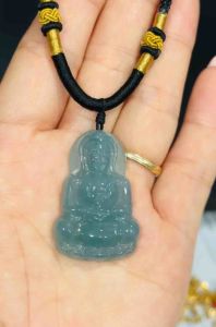 Dây chuyền Phật Bà đá Lam Ngọc chạm thủ công thiên nhiên mang lại may mắn bình an hạnh phúc