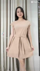 SABINA Dress Cap Sleeve A-line Belted Casual Dress