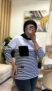 Kaos Wanita Setrip Kombinasi Size M L XL XX Atasan Wanita Lengan Panjang Salur