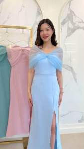 ชุดเดรส ชุดออกงาน ชุดราตรี FP036 เกรดพรีเมี่ยม เกาะอกมุ้ง