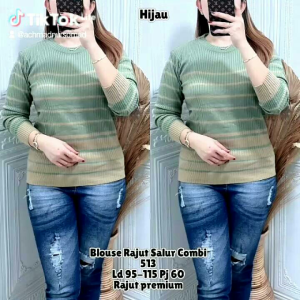 Blouse Salur Combi 513 / Blouse Rajut Salur Combi Terbaru / Pakaian Wanita Blouse Rajut Salur Combi Trendy
