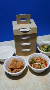 ชุดปิ่นโตถวาย ชุดปิ่นโตถวายเพลพระ 4 ชั้น ถ้วยกระดาษชานอ้อยพร้อมฝาปิด สำหรับใส่อาหาร ย่อยสลายได้