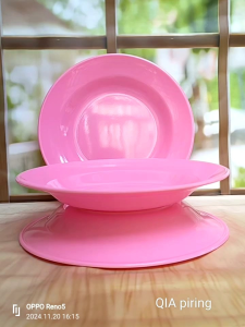 3pcs Piring Makan Bulat Polos Melamine 9inc Tahan Panas Gratis 1 Sendok