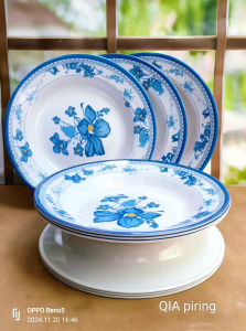 12pcs atau 1lusin piring makan bulat melamine 9inc motif bunga tahan panas berkuwalitas