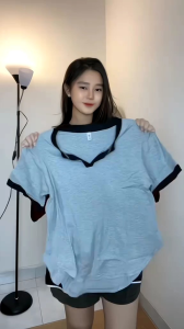 Atasan Kaos Model Viene Top Oval Lengan Pendek / Kombinasi 2 Warna