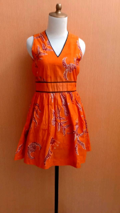mini dress wanita orange motif batik S cewek remaja 13 14 15 thn cute kutung vneck