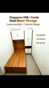 Custom‑Made Bed and Cabinet for HDB & Condo Maid Room /helper room bed customize singapore/ Store Room | Space Saving Custom Furniture