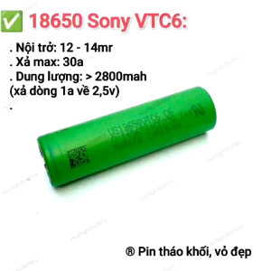 Pin Sony MUTARA VTC6  - 18650 / Dung Lượng >2900mah / Xả 30/ Pin Tháo Khối