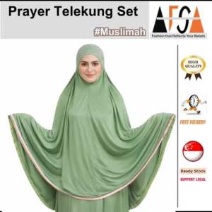 Set Telekung Arafah Dewasa with Laces Multicolor Free Size - 2PC Prayer Shawl & Sarong READY STOCK SG Seller