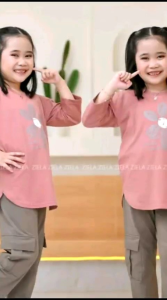 Zi.Collection Setelan Anak Ziela Usia 4th-13thn Kombinasi Celana Cargo Bahan Catton24s