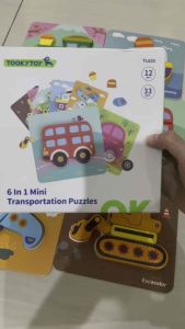 Tooky Toy 6-in-1 Chunky Wooden Vehicle Puzzle Set – Car Train Bus Airplane Montessori Toy