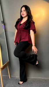 Atasan Wanita Terbaru   Model Tali Serut Kerah V / Blouse Wanita Lengan Pendek Terlaris Kemeaja Wanita Kekinian