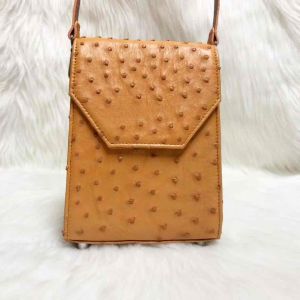 (Hàng mới) Túi đeo da đà điểu thật màu kem kích thước 19cm-14cm-7.5cm