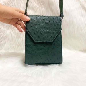 (Hàng mới) Túi đeo da đà điểu thật màu xanh lá đậm kích thước 19cm-14cm-7.5cm