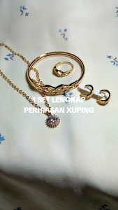 SET PERHIASAN CANTIK XUPING / KALUNG LIONTIN ANTING CINCIN / GOLD PLATE 24 K / BISA COD