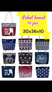 Paket Hemat 10pcs Totebag Wanita: Tas Sekolah, Kuliah, Pengajian & Jalan-jalan