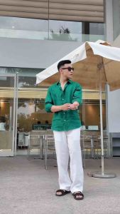 DODEP Quần dài nam ống suông 100% linen premium màu trắng đen